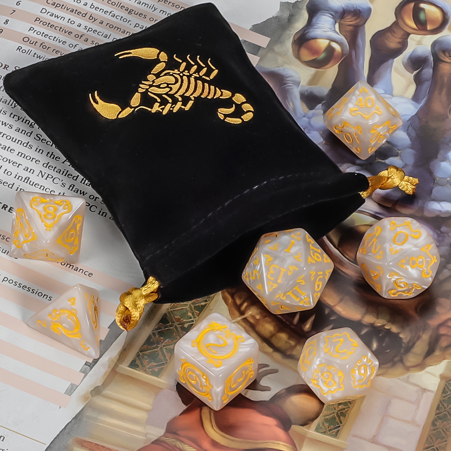 Premium Polyhedral Dice Set (7pcs) with Drawstring Bag